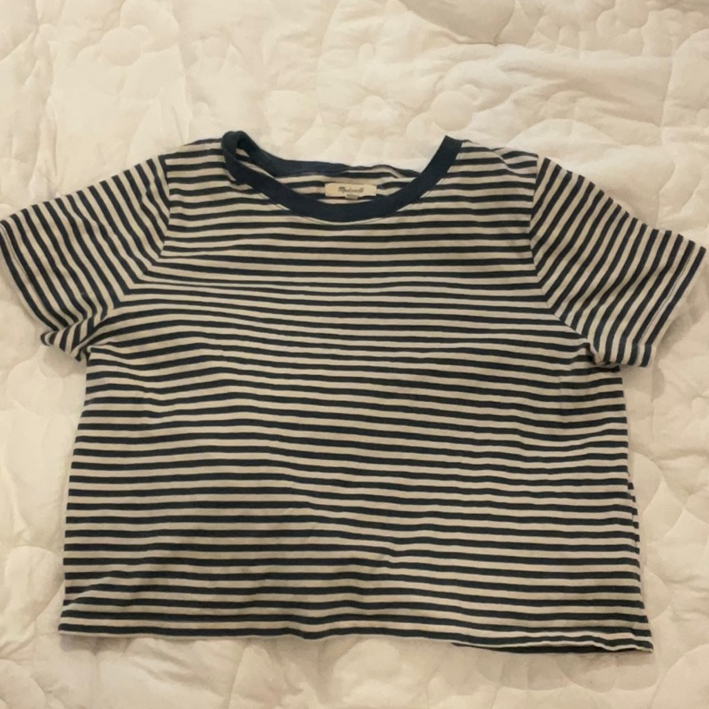 MADEWELL Blue and White Striped Short Sleeve Tee